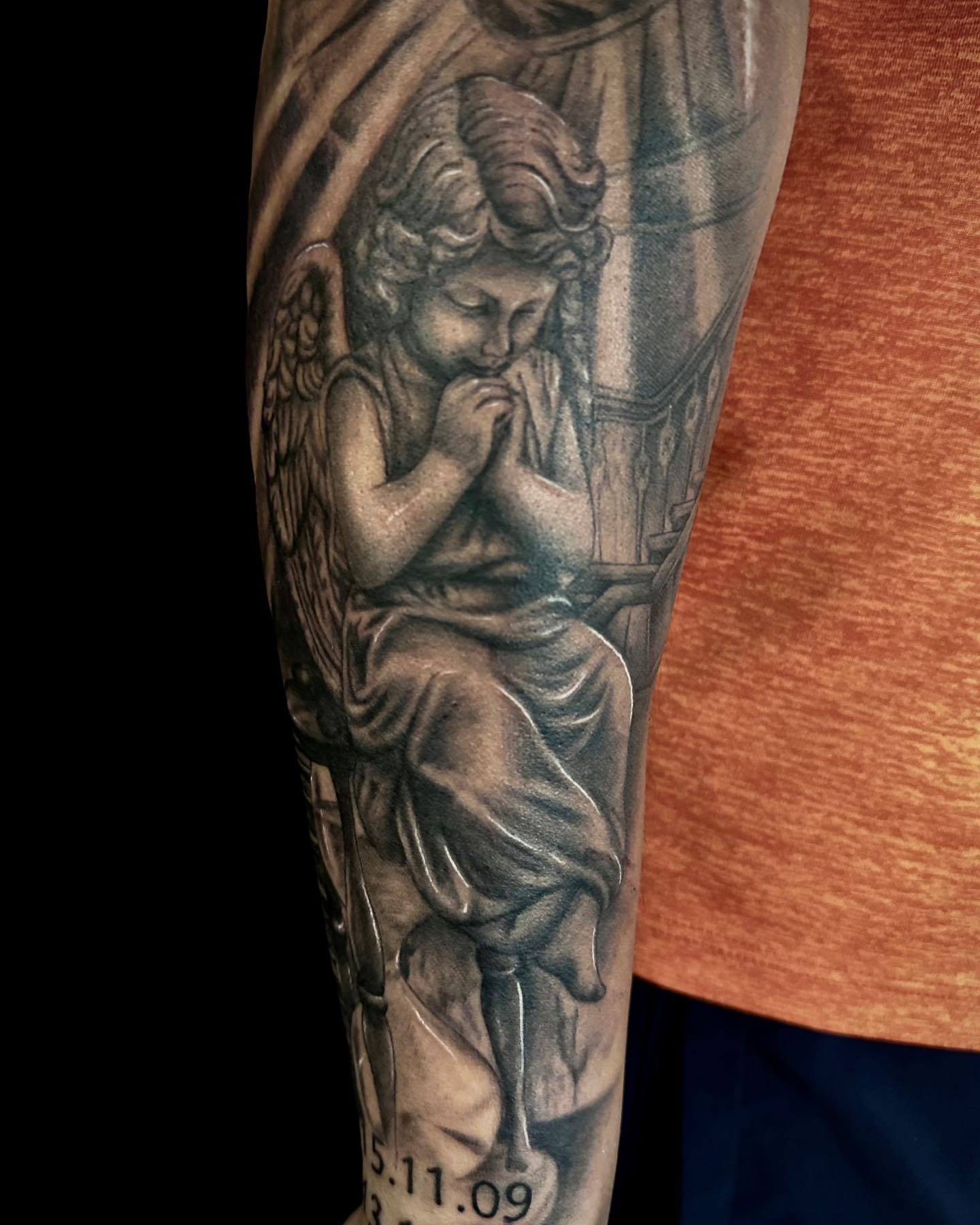 Transforming Arms into Art: Top 68 Tattoo Sleeve Ideas 42 Angel Forearm Black and White Tattoo