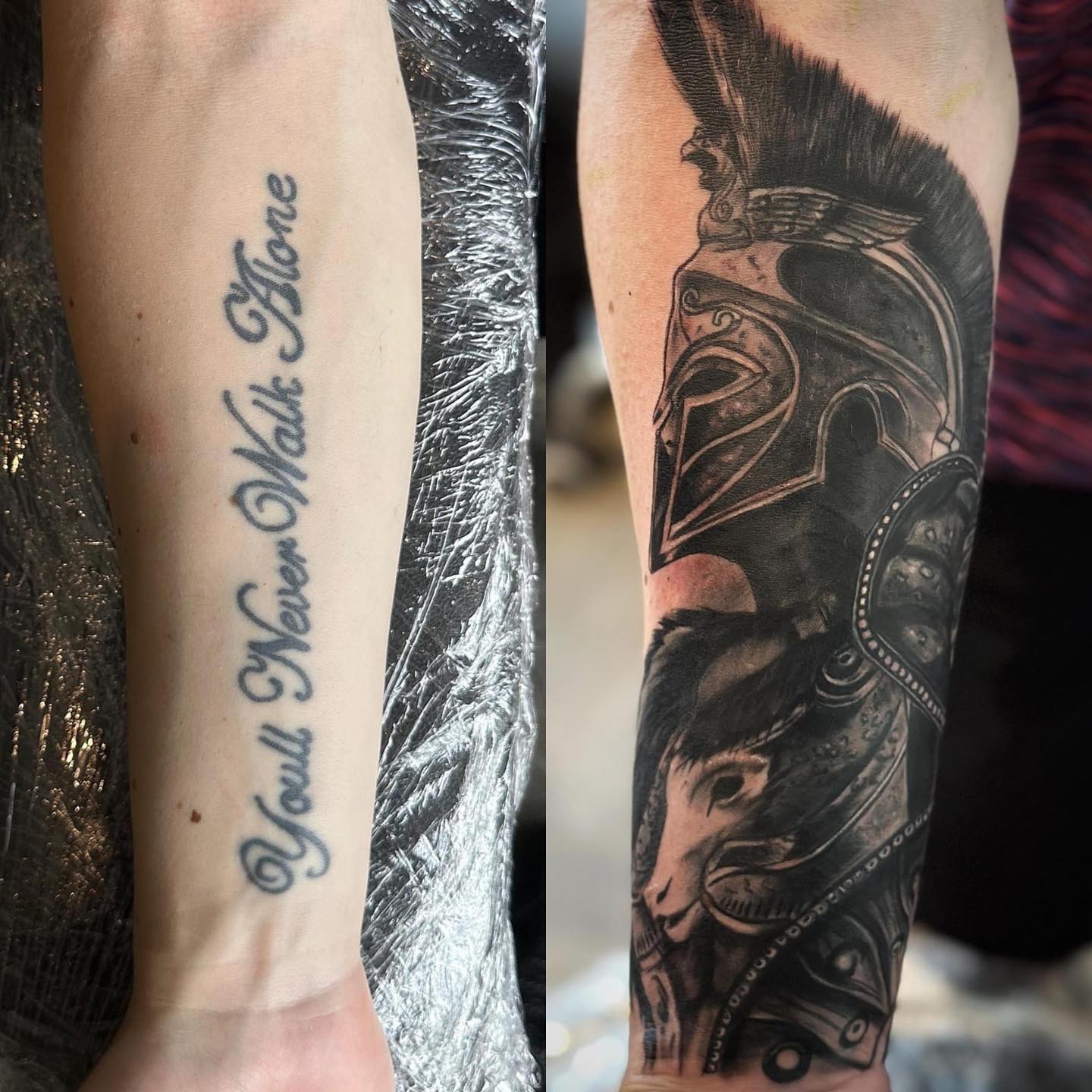 Transforming Arms into Art: Top 68 Tattoo Sleeve Ideas 53 Bellerophon Forearm Black and White Cover Up Tattoo
