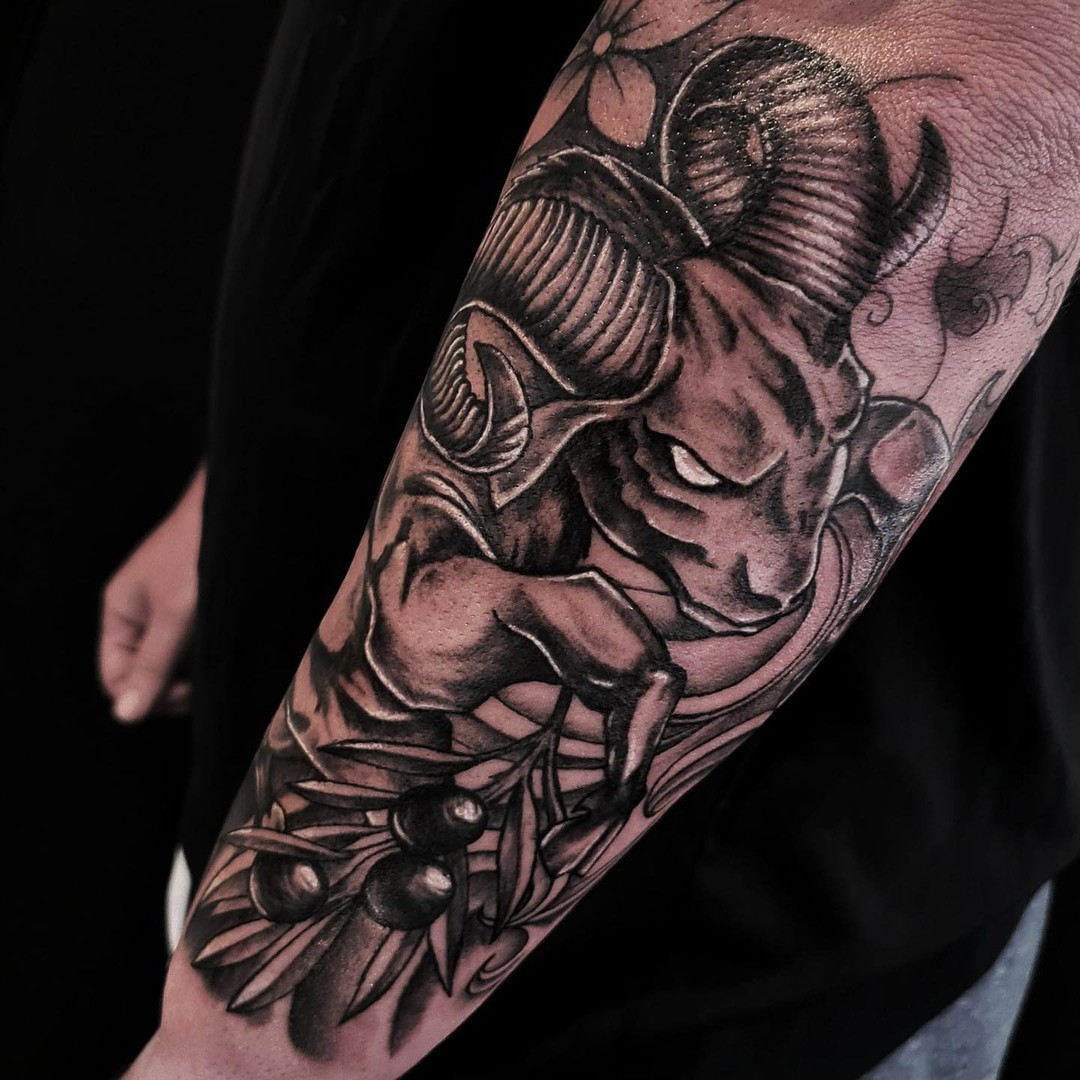 Transforming Arms into Art: Top 68 Tattoo Sleeve Ideas 52 Bighorn Sheep Forearm Black and White Tattoo