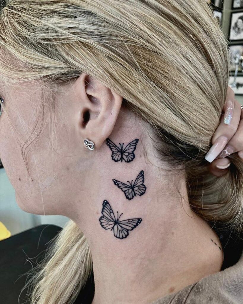 Butterflies Neck Black and White Tattoo
