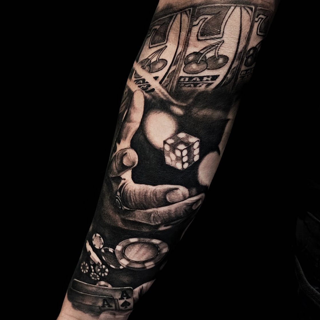 Transforming Arms into Art: Top 68 Tattoo Sleeve Ideas 55 Casino Gambling Forearm Black and White Tattoo