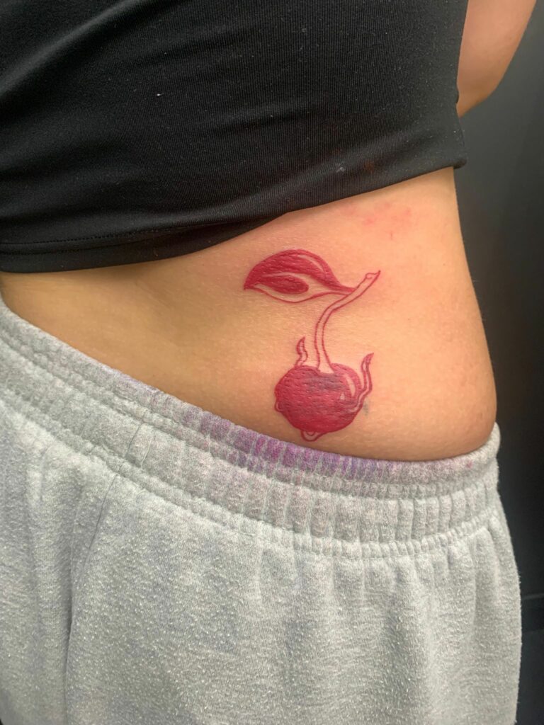 Cherry Stomach Color Tattoo