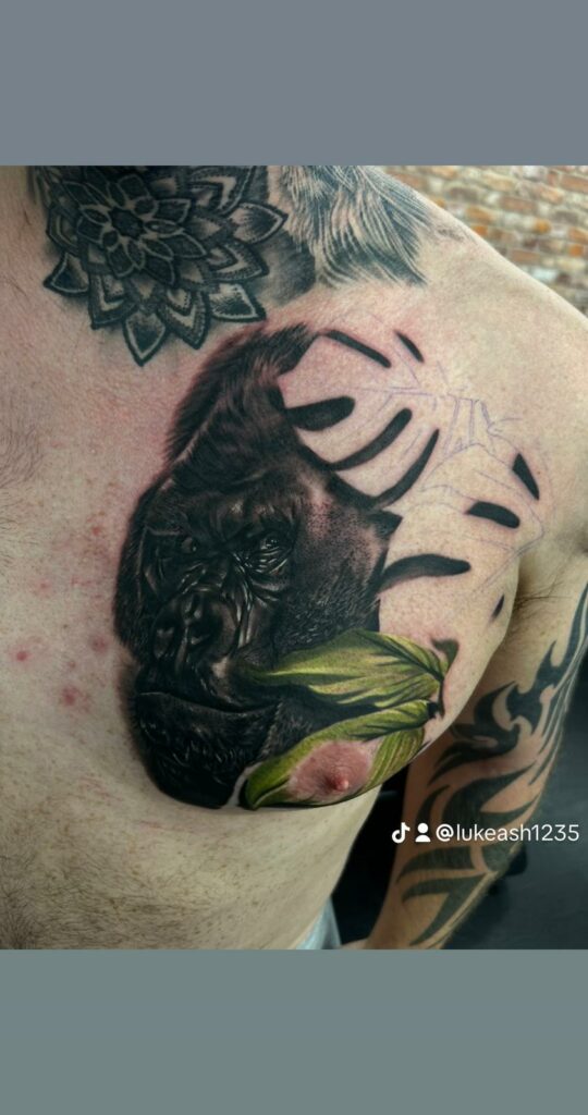 Chimpanzee Chest Black and White Tattoo