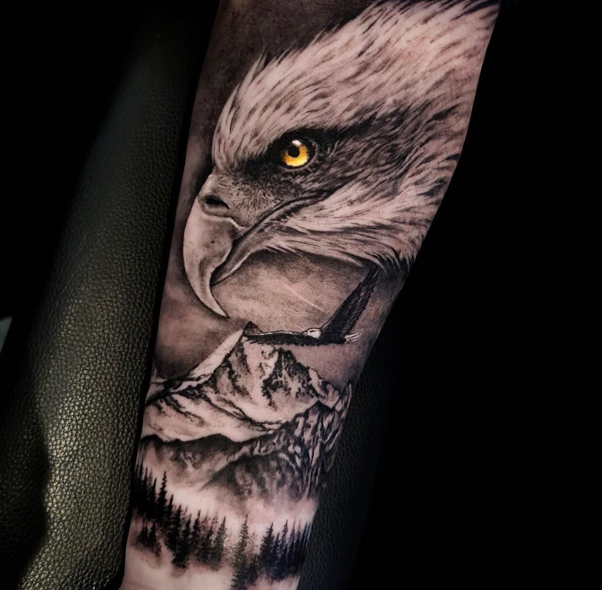 Transforming Arms into Art: Top 68 Tattoo Sleeve Ideas 63 Eagle and Mountain Forearm Color Tattoo
