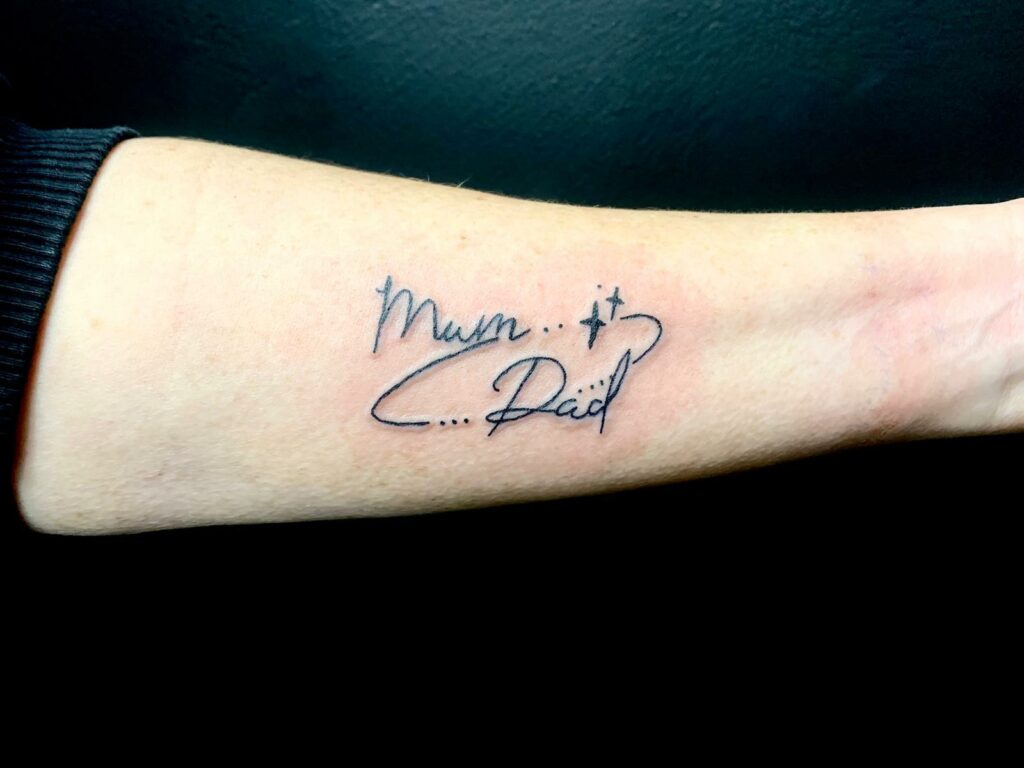 Family Forearm Black and White Tattoo