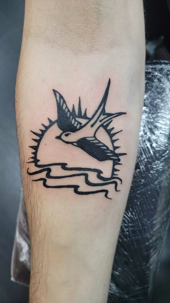 Flying Bird Forearm Black and White Tattoo