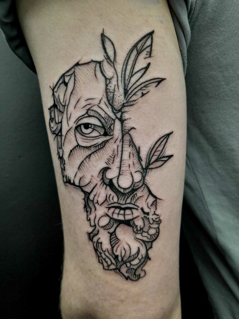 Half Men Forearm Black and White Tattoo 1