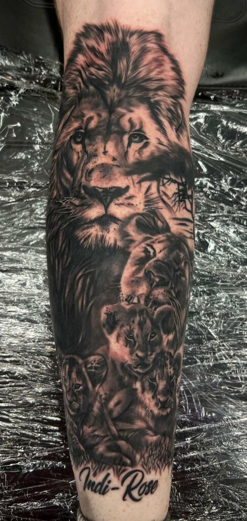 Lion Leg Color Tattoo