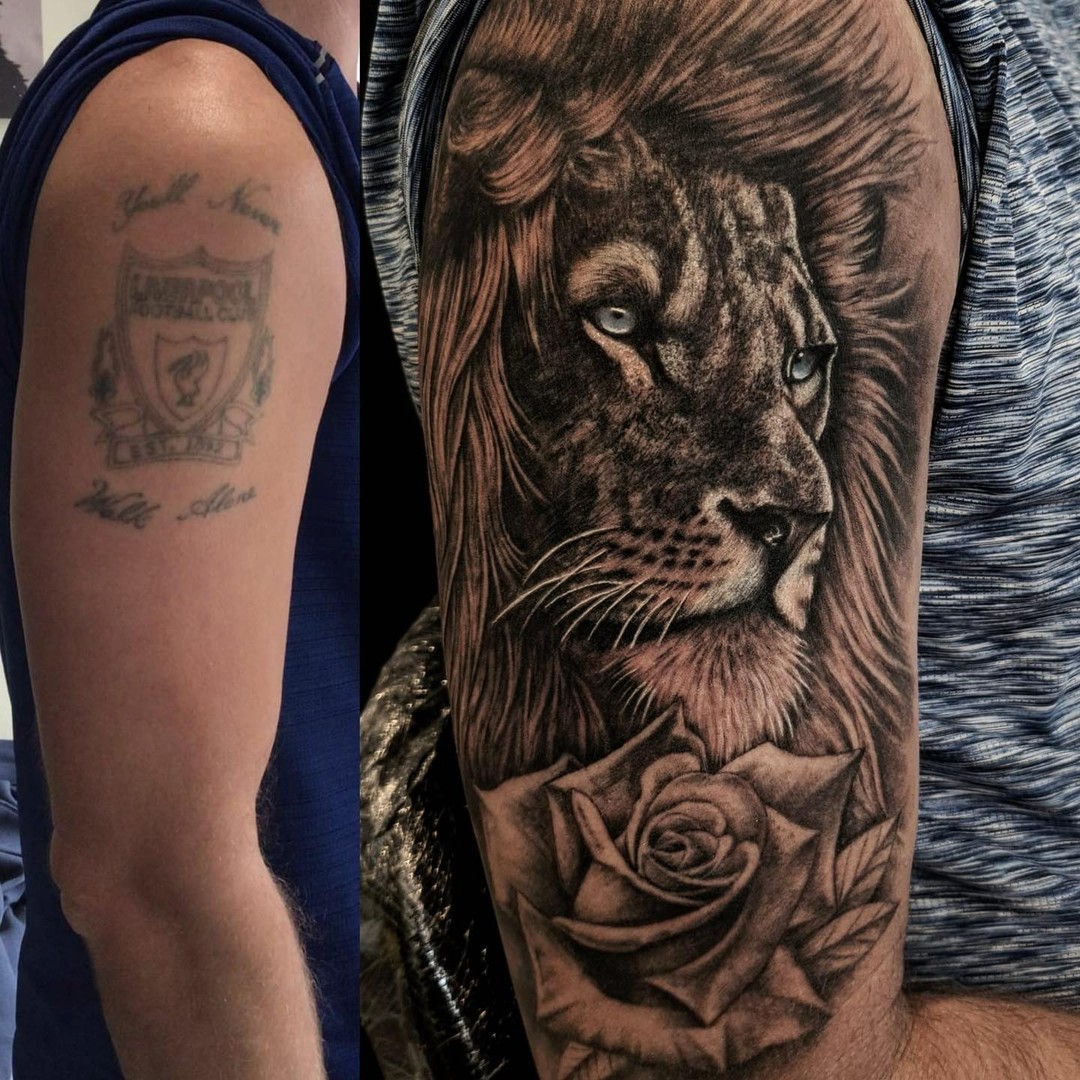 Transforming Arms into Art: Top 68 Tattoo Sleeve Ideas 25 Lion and Rose Full Sleeve Black and White Cover Up Tattoo