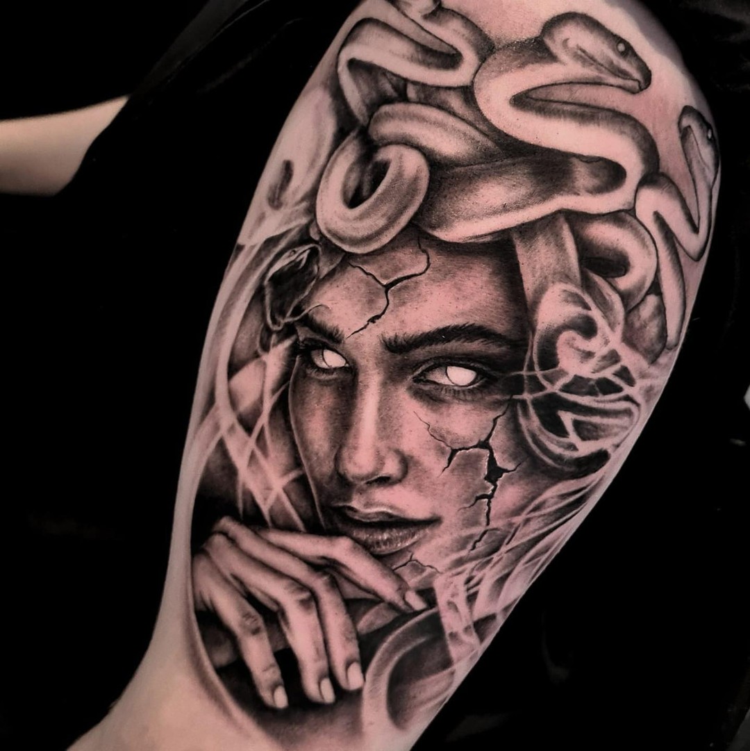 Transforming Arms into Art: Top 68 Tattoo Sleeve Ideas 31 Medusa Sleeve Black and White Tattoo