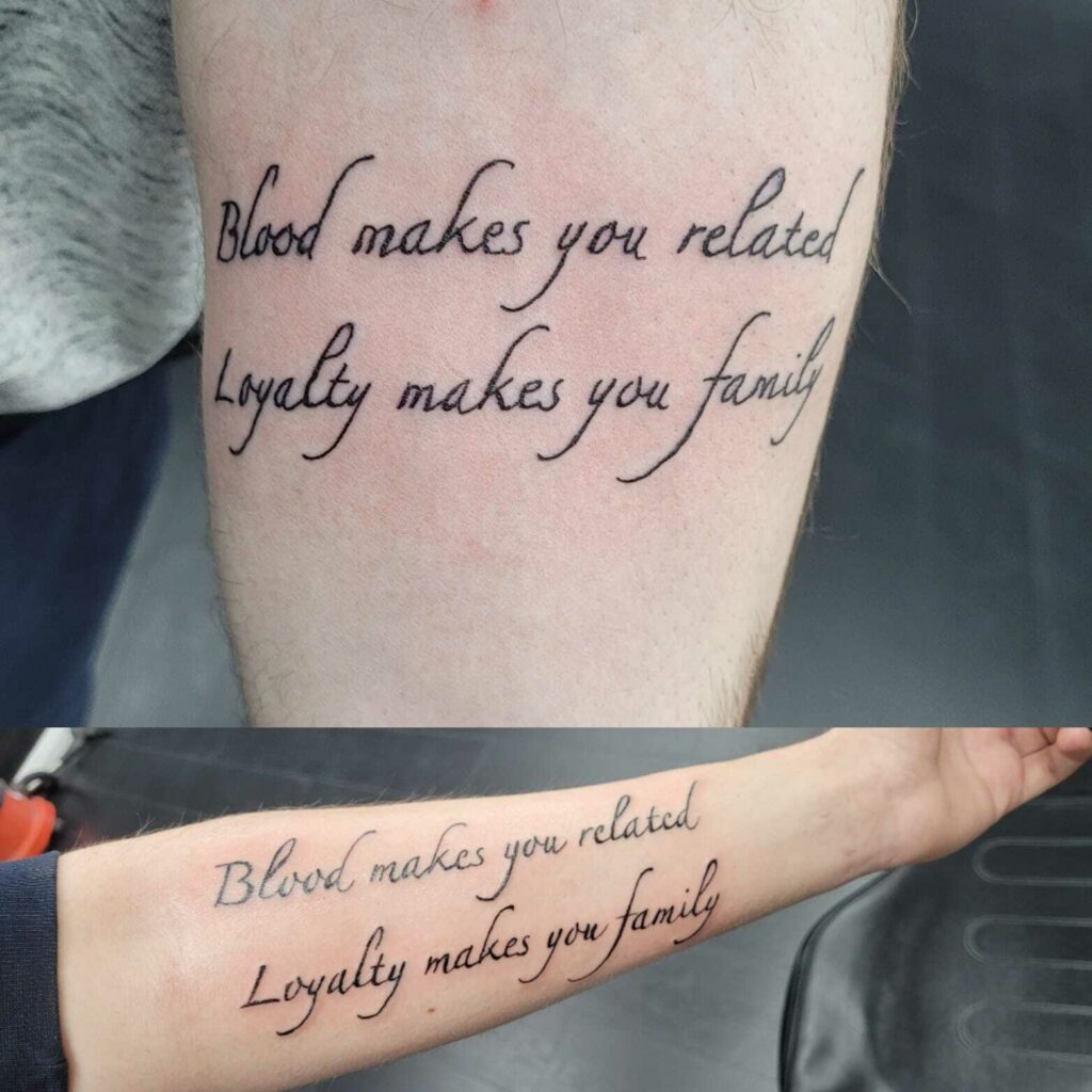 Name Forearm Black and White Tattoo