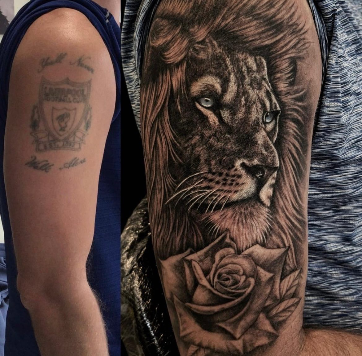 Transforming Arms into Art: Top 68 Tattoo Sleeve Ideas 33 Realistic Lion and Rose Sleeve Color Cover Up Tattoo