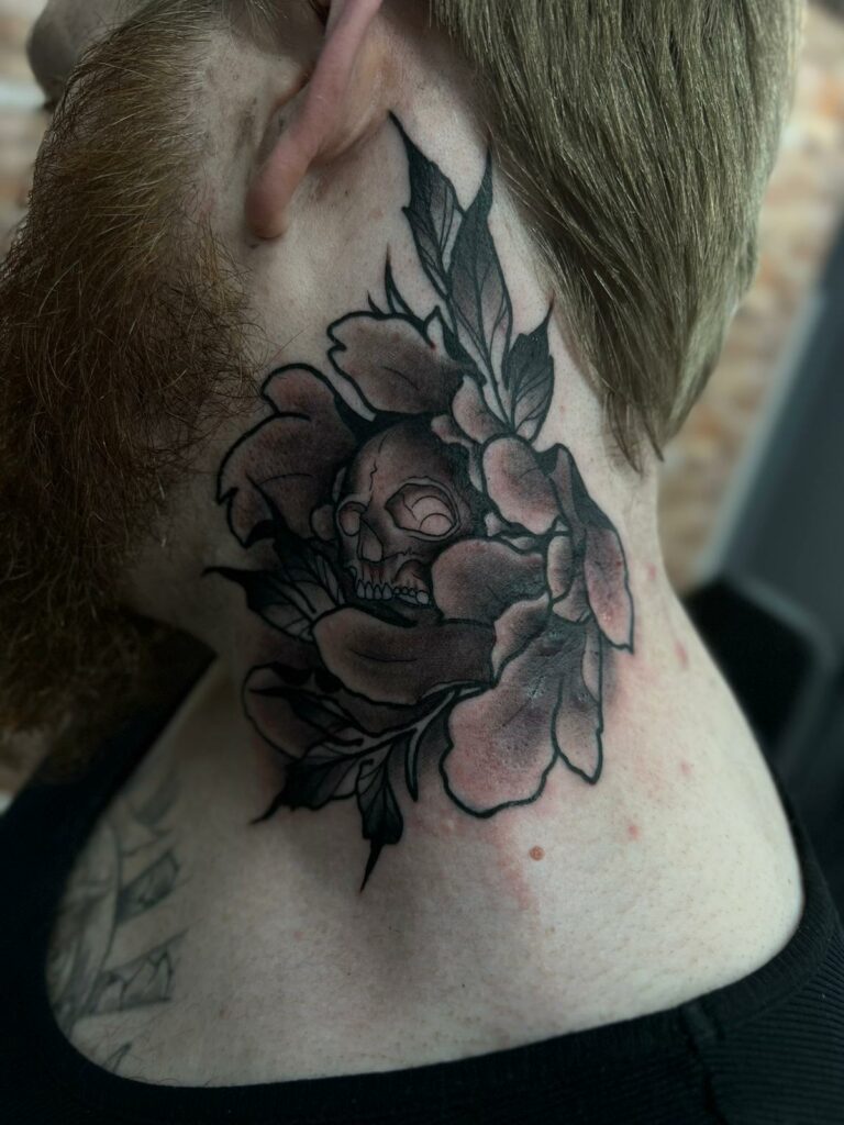 Rose neck Color Tattoo