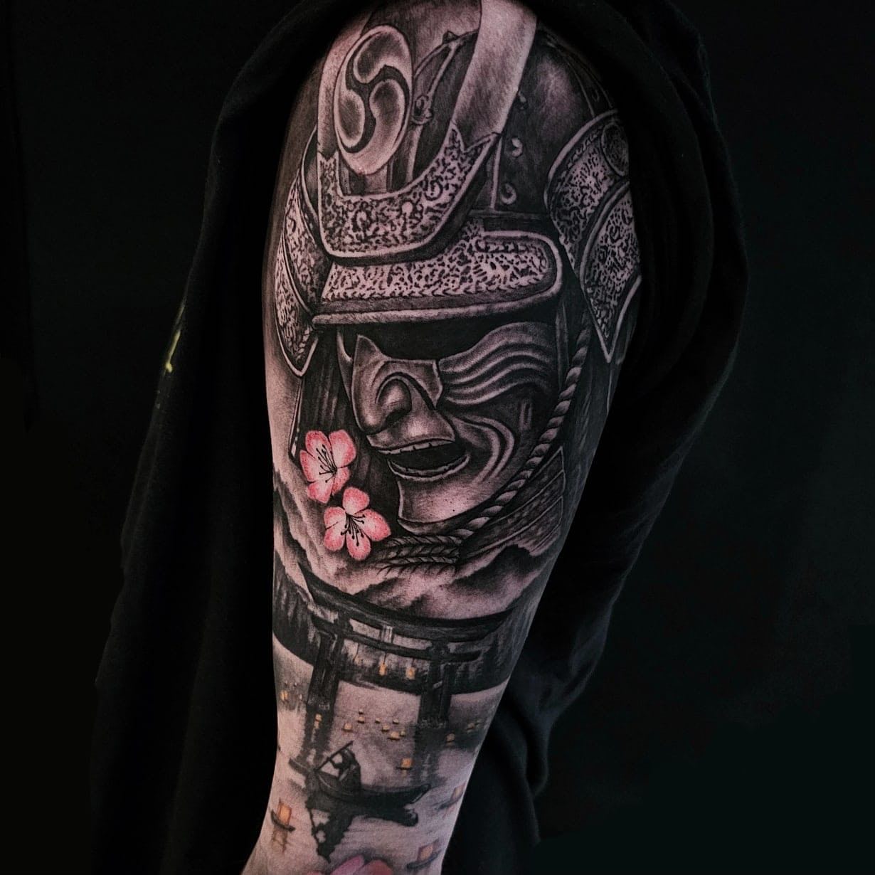 Transforming Arms into Art: Top 68 Tattoo Sleeve Ideas 36 Samurai Half Sleeve Black and White Tattoo
