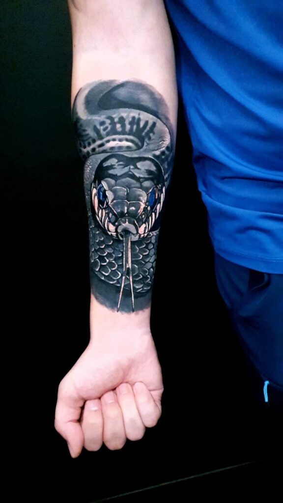 Snake Forearm Black and White Tattoo
