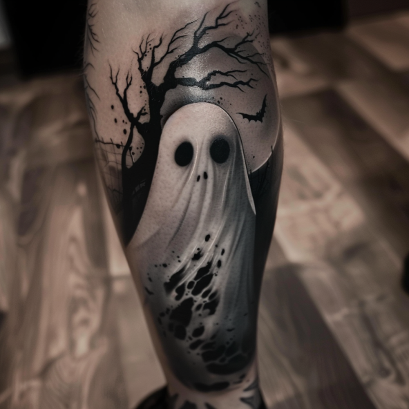 ghost tattoo black and white arm