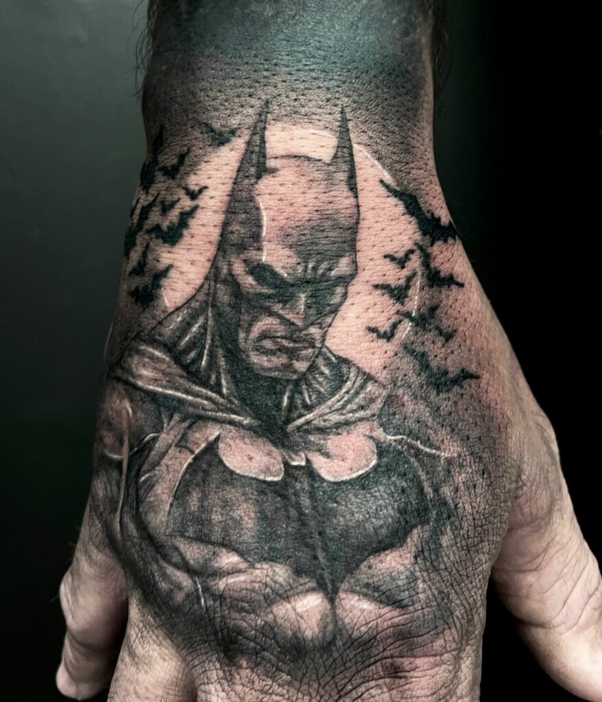 Batman Hand Black And White Tattoo