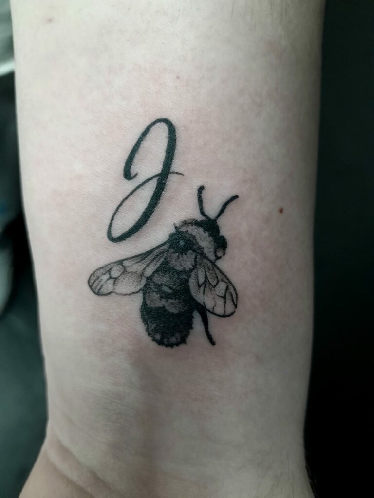 Bee Wrist Black And White Tattoo