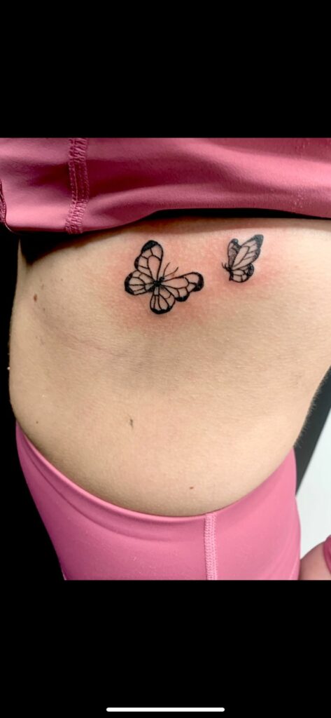 Butterflies Ribs Black And White Color Tattoo