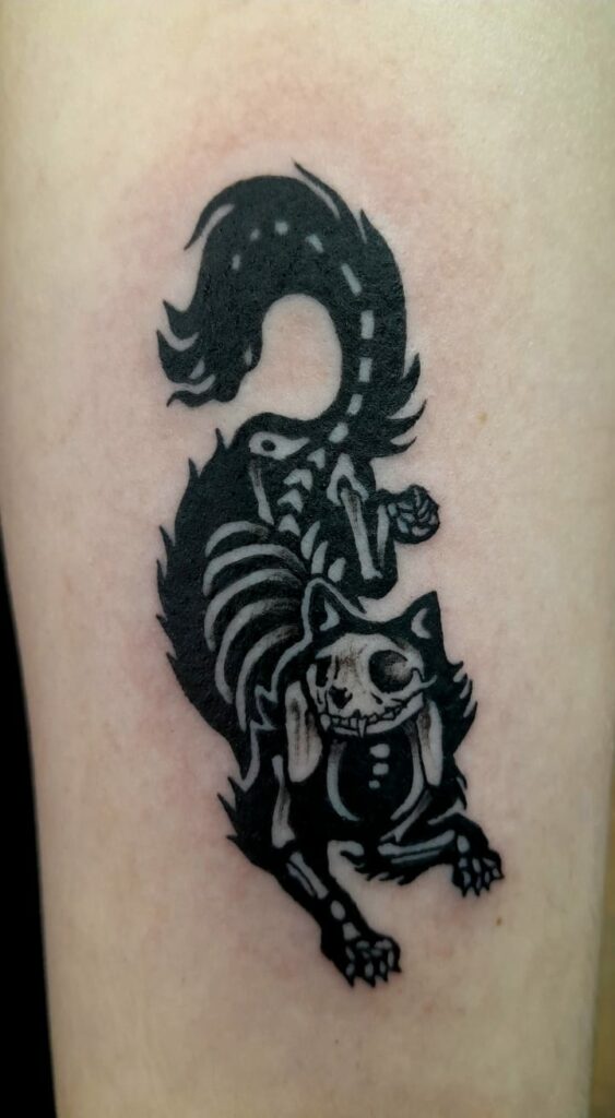 Cat Forearm Black And White Tattoo