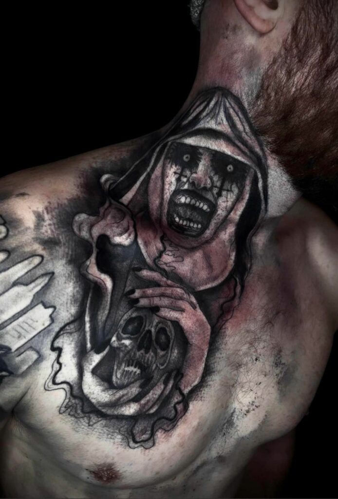 Evil Back Black And White Tattoo