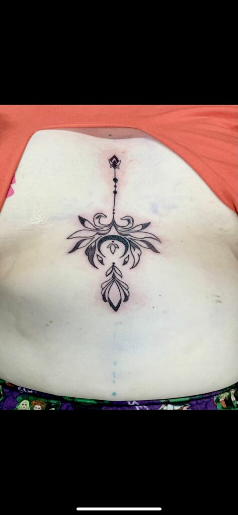 Flower Design Chest Color Tattoo