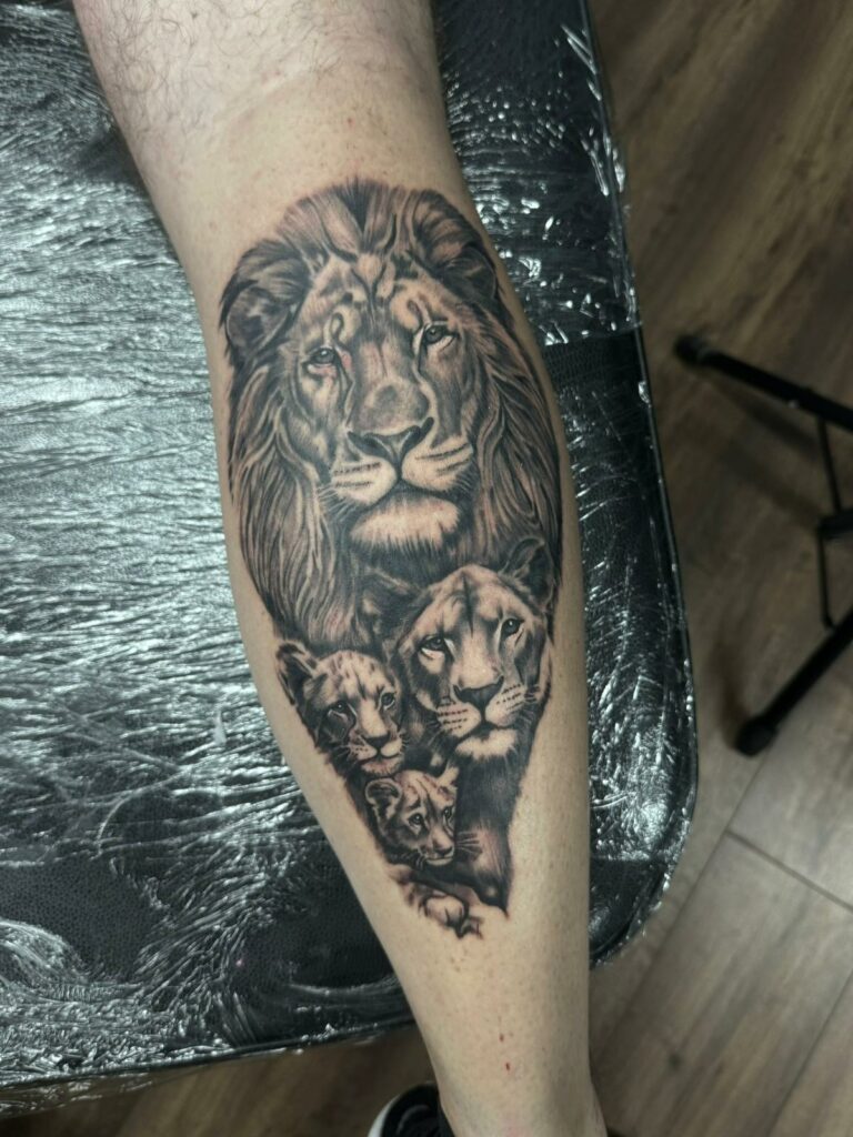 Lion Leg Black And White Tattoo