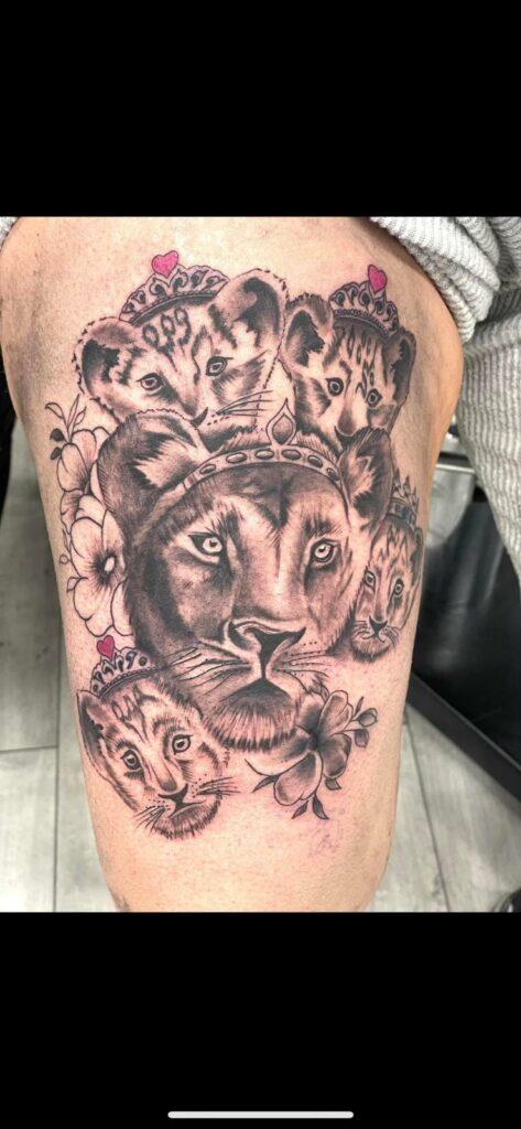 Lioness With Cubs Leg Tattoo