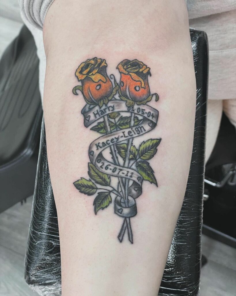 Rose Flower Leg Color Tattoo