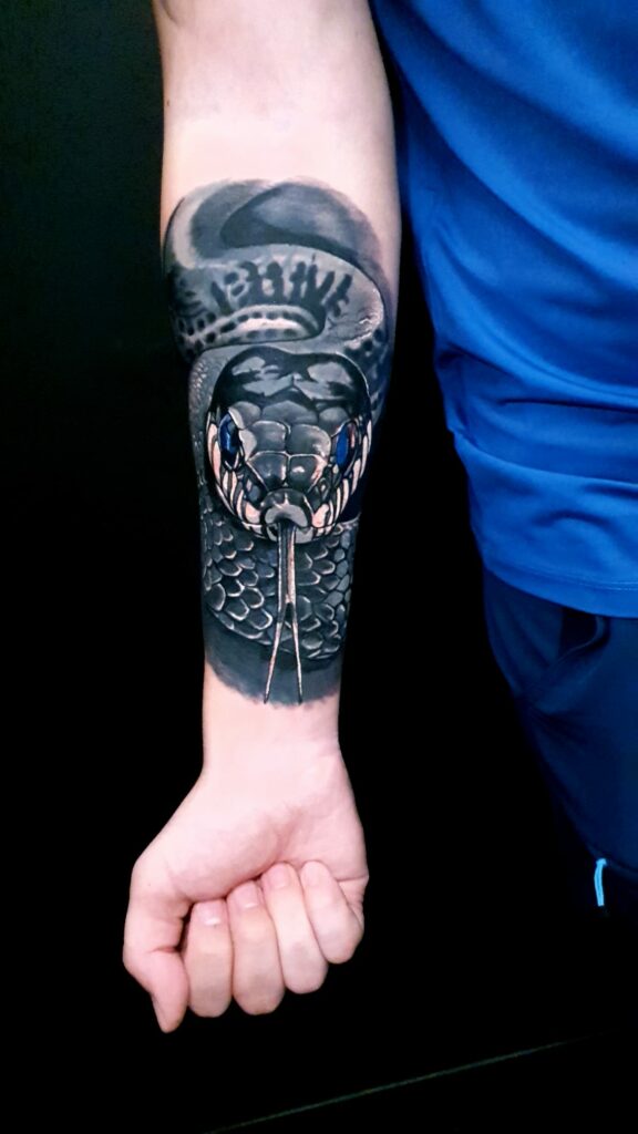 Snake Forearm Black and White Tattoo