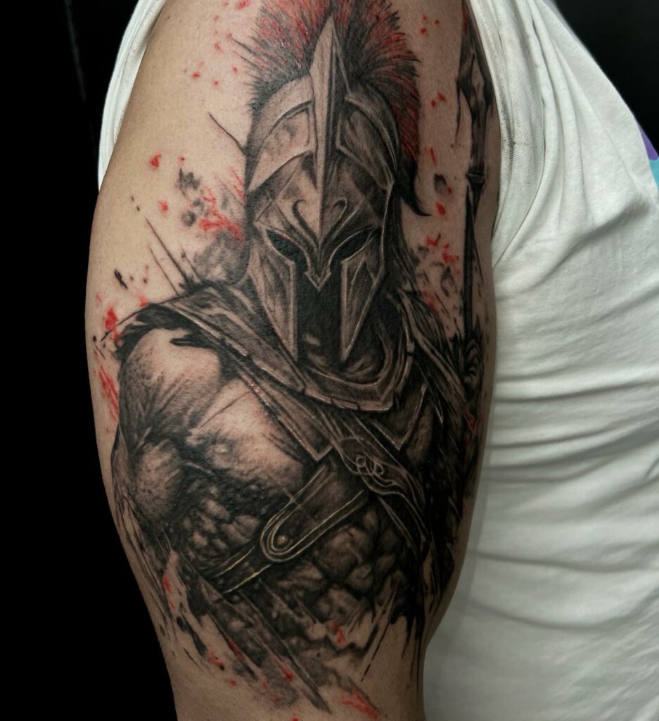 Warrior Face Shoulder Color Tattoo