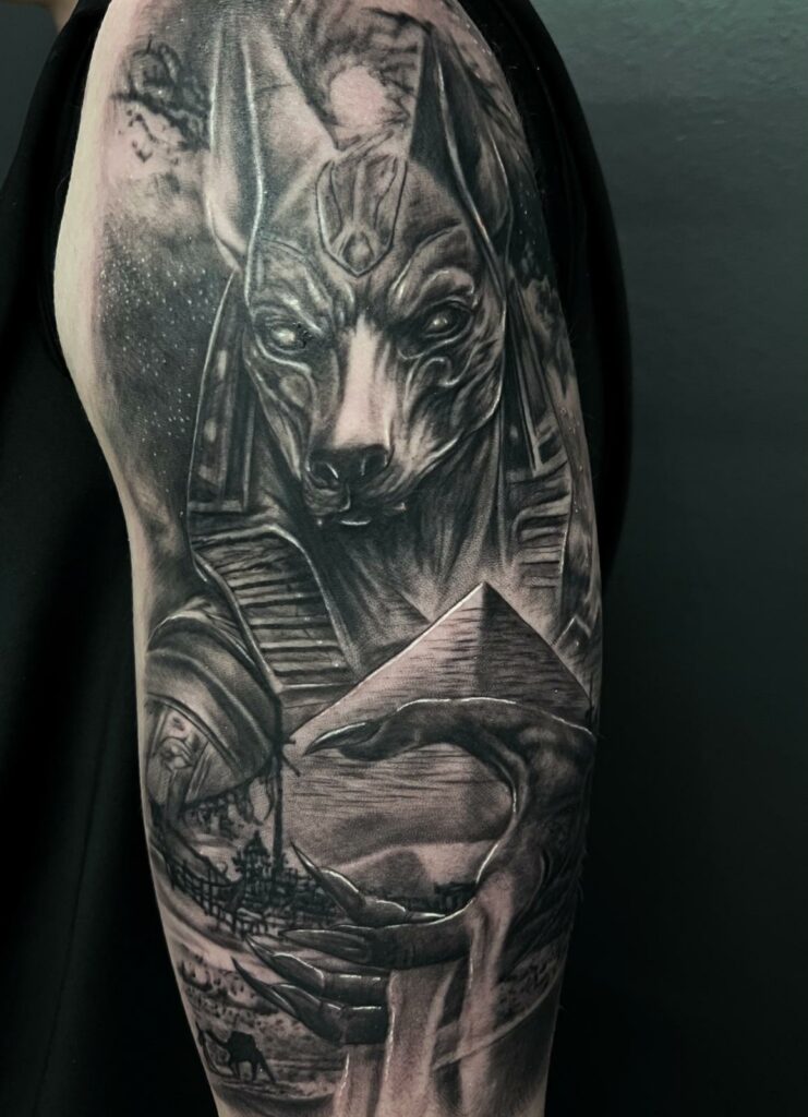Wolf Animal Shoulder Black And White Tattoo