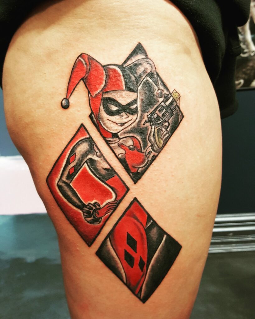 Women Joker Thigh Color Tattoo